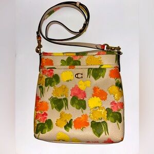 Coach CC556 Floral Print Kitt Crossbody Handbag Multicolor Pebbled Leather